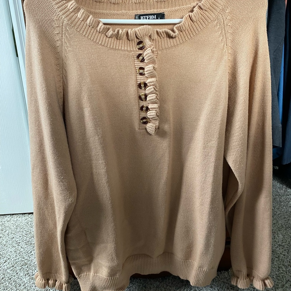 Tan Sweater with Button Detail
